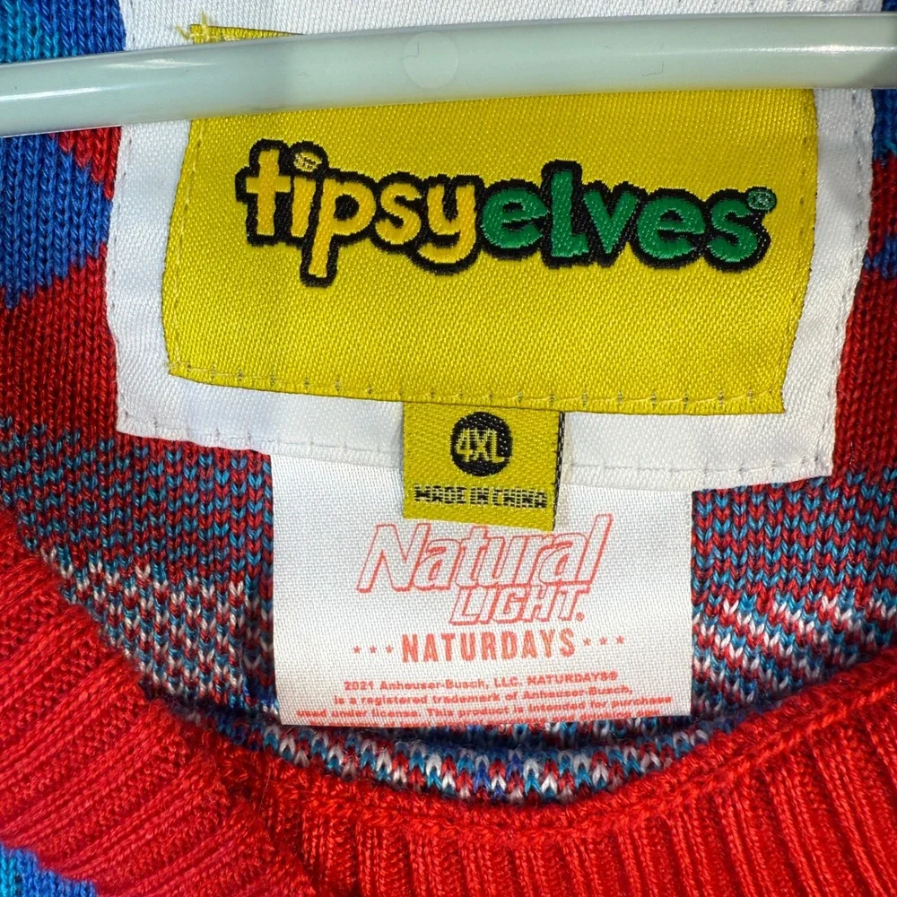 Tipsy Elves‎ Natural Light Ugly Christmas Sweater Mens 4XL Blue Beer NIP